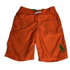 Polo by Ralph Lauren Swim Trunks Boys Size XL (18-20) Orange Green Pony